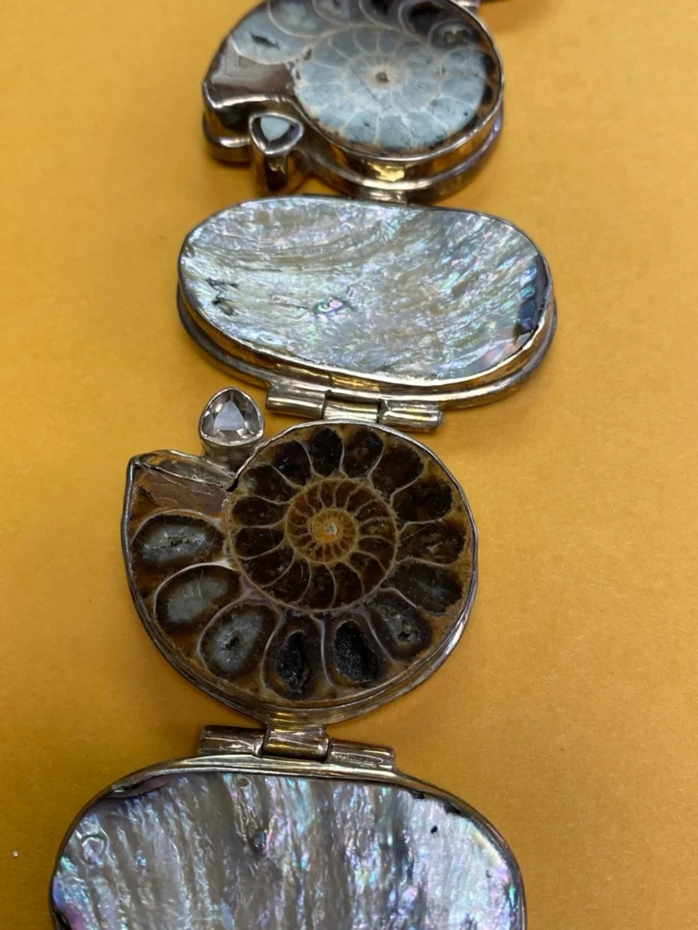 Sterling Silver Ammonite and Mother-of-Pearl Statement Bracelet - Brown/White